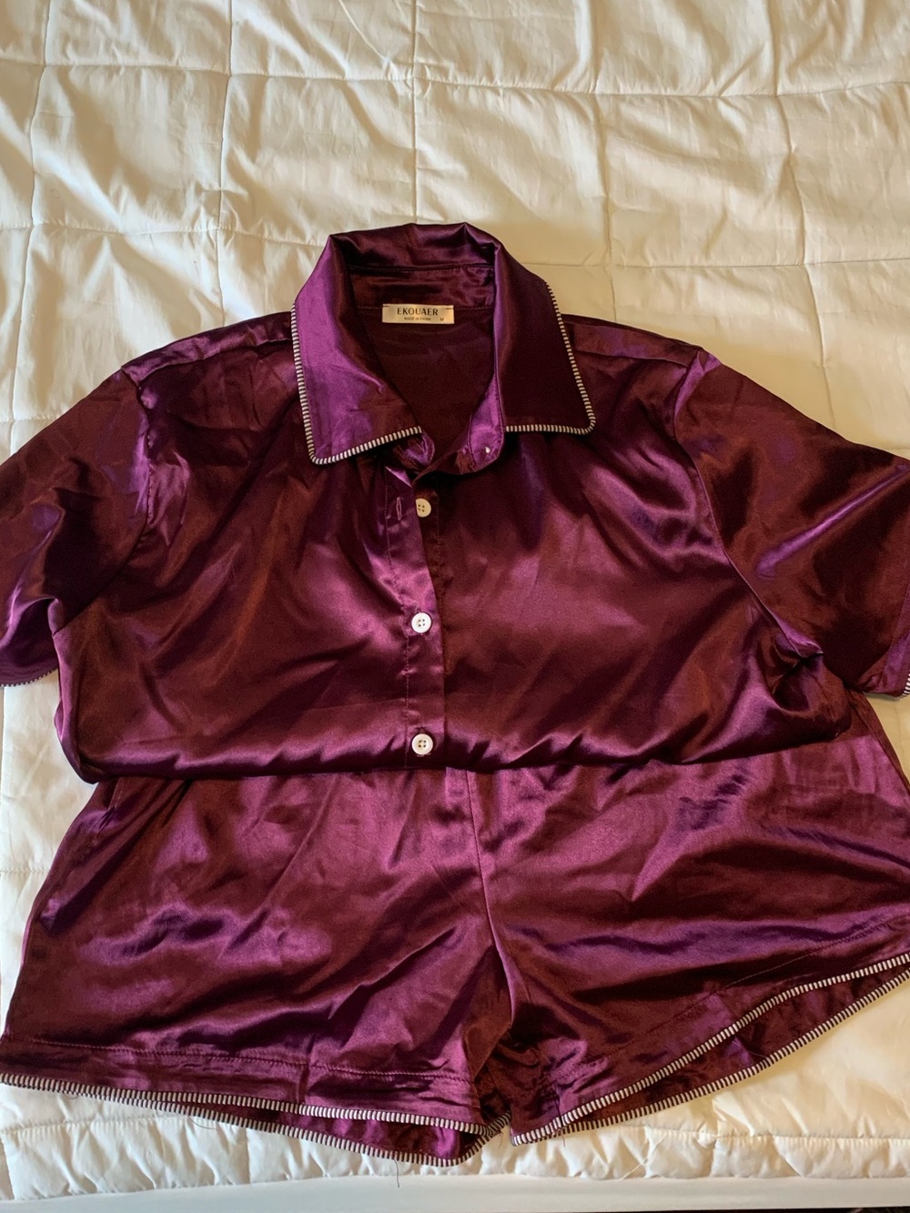 Plum Satin Two-Piece Pajama Set